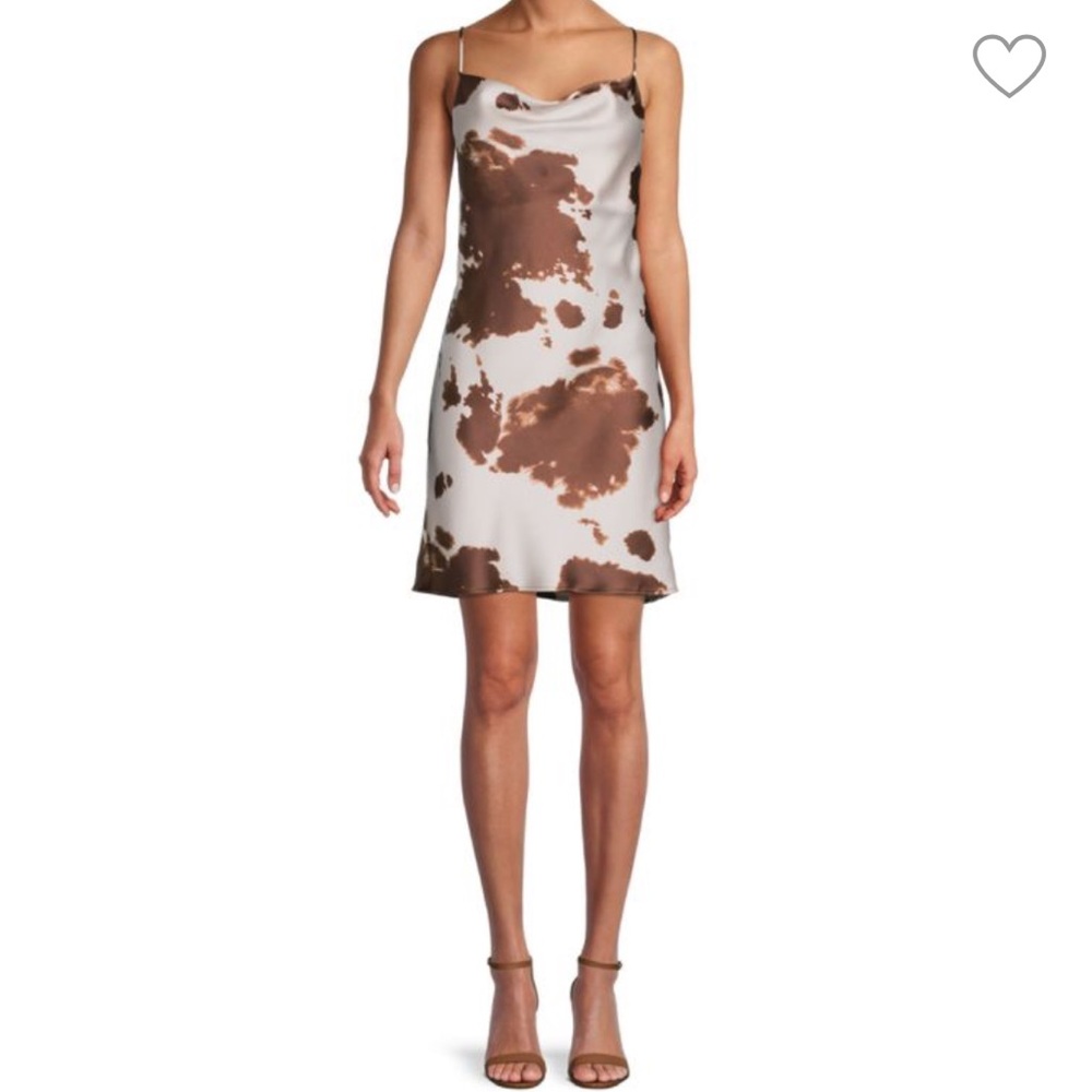 NWT Saks Fifth Avenue Renee C. Brown & White cowboy print Mini Slip satin Dress